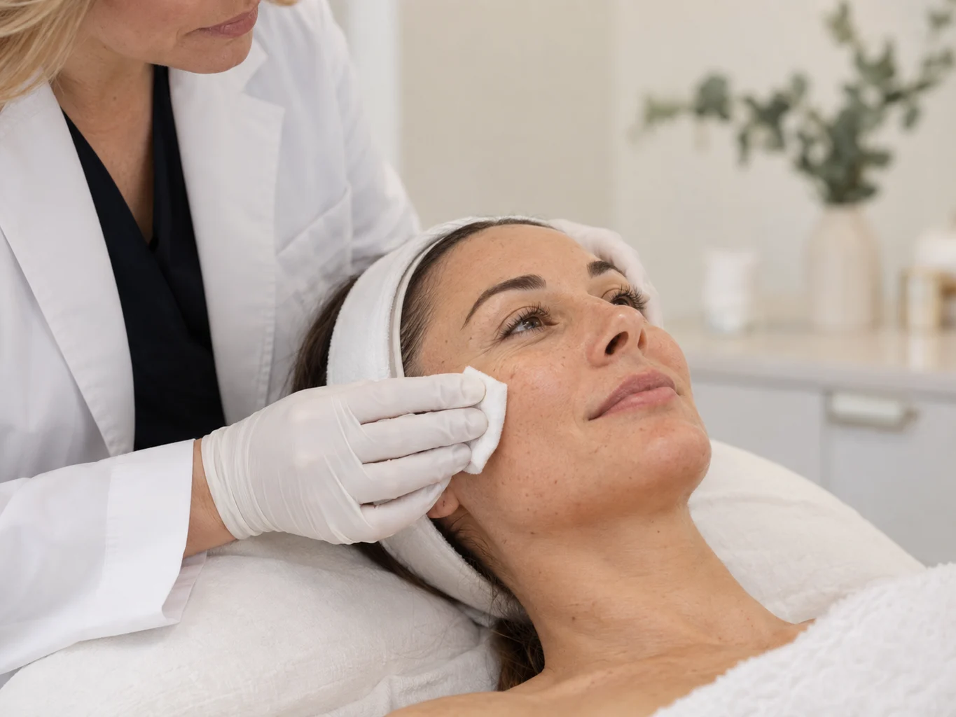 Sorgfältige Hautvorbereitung vor einem medizinischen RF-Microneedling